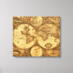 Antiek Wereldkaart Canvas Afdruk
