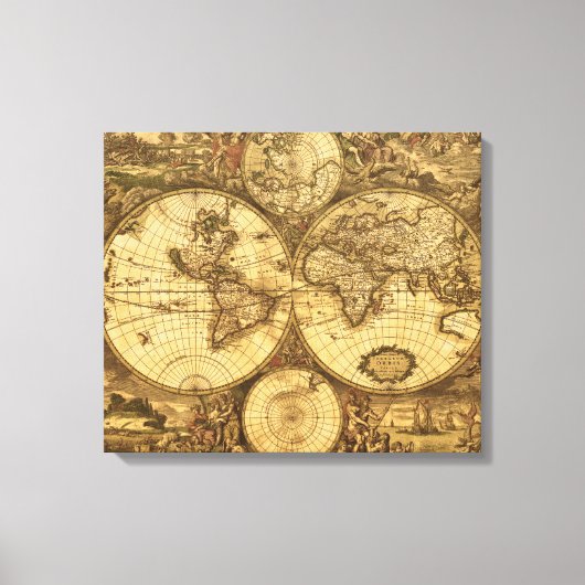 Antiek Wereldkaart Canvas Afdruk (Voorkant)