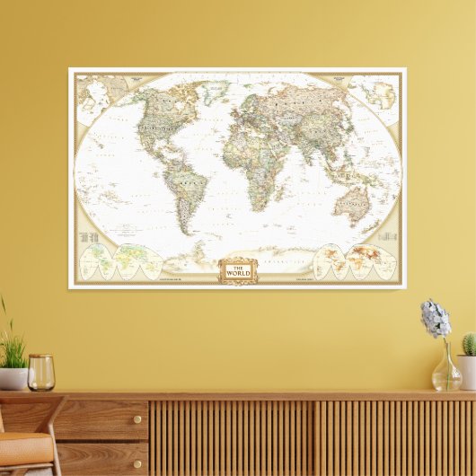 Antiek Wereldkaart canvas wrap print (Insitu (Woonkamer))