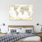 Antiek Wereldkaart canvas wrap print (Insitu (Slaapkamer))