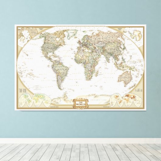 Antiek Wereldkaart canvas wrap print (Insitu (Houten vloer))