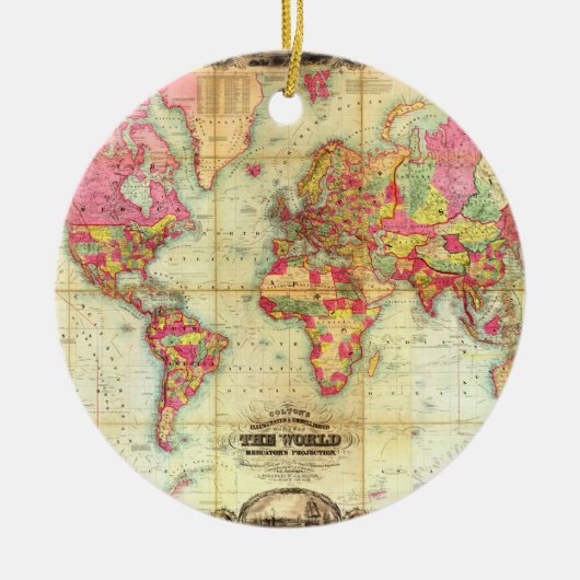Antiek Wereldkaart  cartografie Keramisch Ornament (Voorkant)
