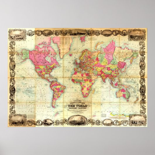 Antiek Wereldkaart  cartografie Poster (Voorkant)