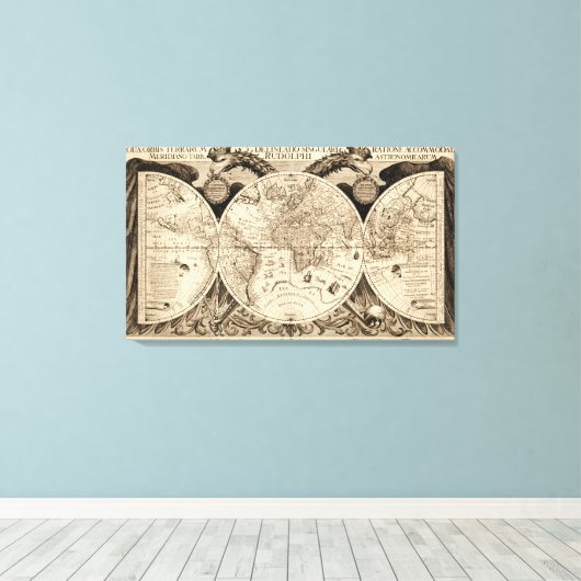 Antiek Wereldkaart door Philipp Eckebrecht - 1630 Canvas Afdruk (Insitu (Houten vloer))