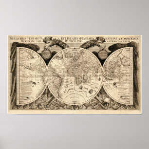 Antiek Wereldkaart door Philipp Eckebrecht - 1630 Poster