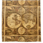 Antiek Wereldkaart Douchegordijn (Voorkant)