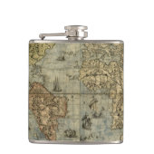 Antiek Wereldkaart elegante kolf Heupfles (Voorkant)