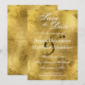 Antiek Wereldkaart Faux Gold Foil Save The Date (Voorkant / Achterkant)