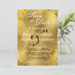 Antiek Wereldkaart Faux Gold Foil  Save The Date