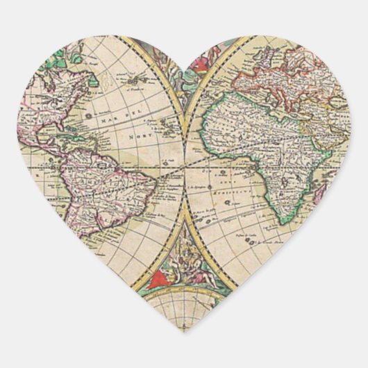 Antiek Wereldkaart Hart Sticker (Voorkant)