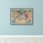 Antiek Wereldkaart Heart Shaped van Peter Apian 15 Canvas Afdruk (Insitu (Houten vloer))