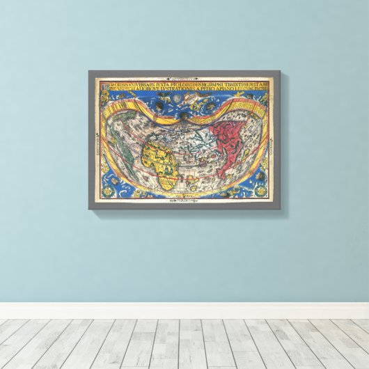 Antiek Wereldkaart Heart Shaped van Peter Apian 15 Canvas Afdruk (Insitu (Houten vloer))