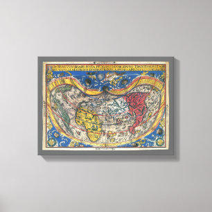 Antiek Wereldkaart Heart Shaped van Peter Apian 15 Canvas Afdruk