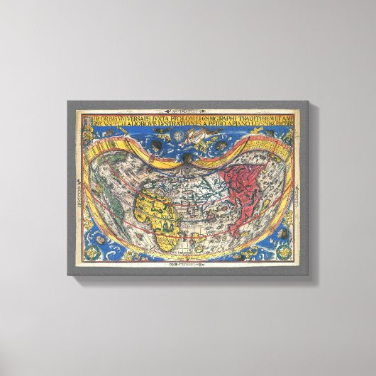Antiek Wereldkaart Heart Shaped van Peter Apian 15 Canvas Afdruk (Voorkant)