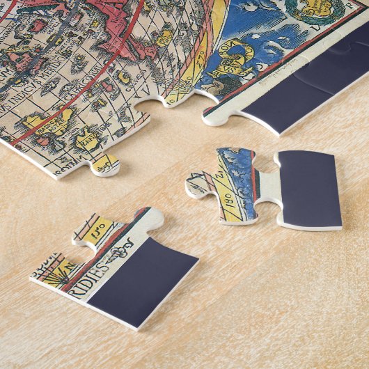 Antiek Wereldkaart Heart Shaped van Peter Apian 15 Legpuzzel (Zijkant)