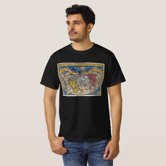Antiek Wereldkaart Heart Shaped van Peter Apian 15 T-shirt (Voorkant volledig)
