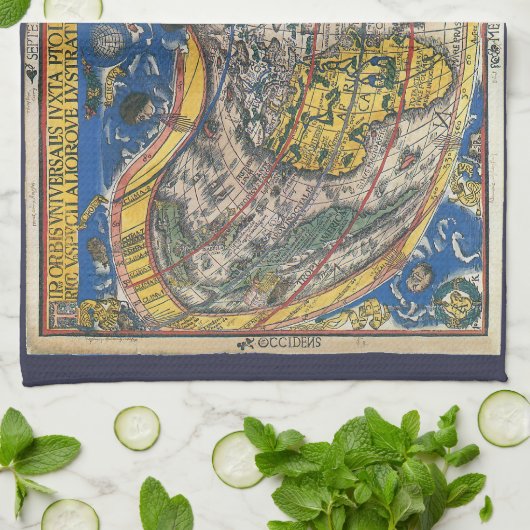 Antiek Wereldkaart Heart Shaped van Peter Apian 15 Theedoek (Gevouwen)
