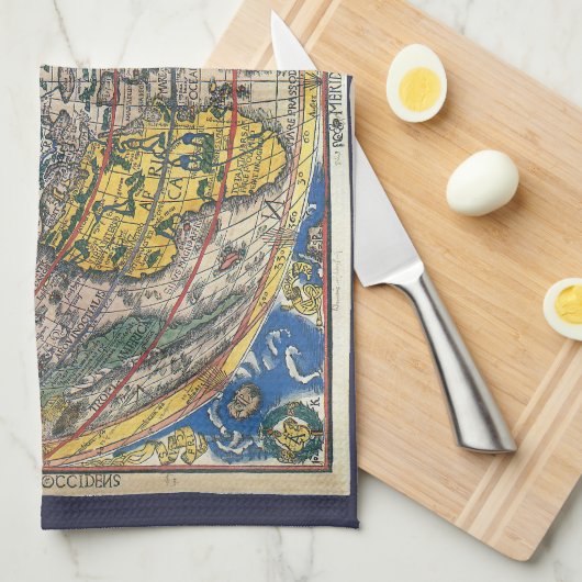 Antiek Wereldkaart Heart Shaped van Peter Apian 15 Theedoek (Quarter Fold)