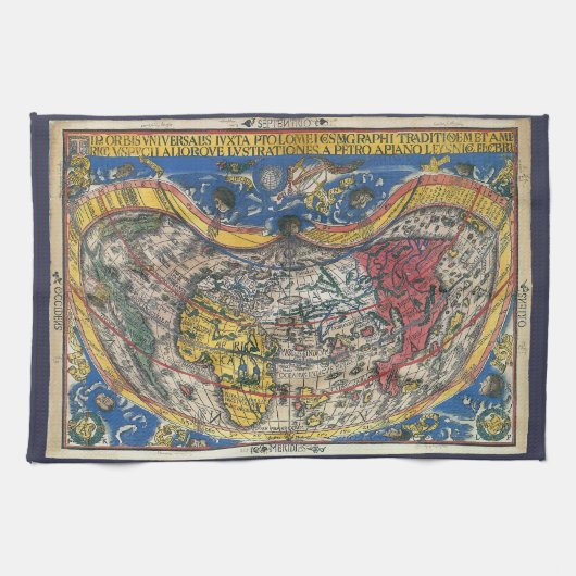 Antiek Wereldkaart Heart Shaped van Peter Apian 15 Theedoek (Horizontaal)