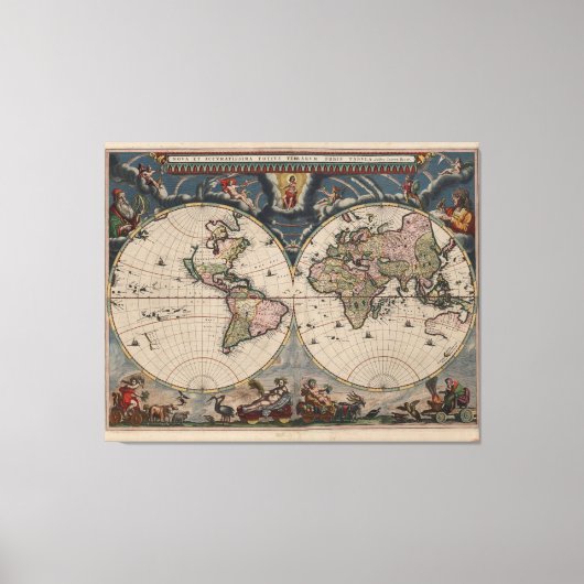 Antiek Wereldkaart: Historische Cartografie Kunst Canvas Afdruk (Voorkant)