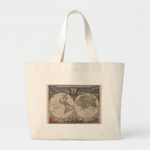 Antiek Wereldkaart: Historische Cartografie Kunst Grote Tote Bag