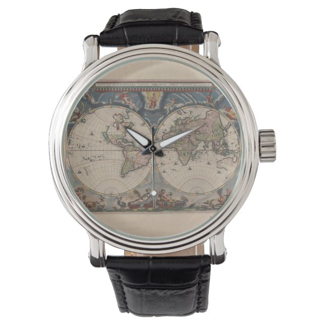 Antiek Wereldkaart: Historische Cartografie Kunst Horloge (Voorkant)