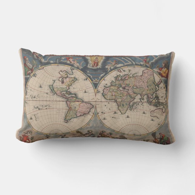 Antiek Wereldkaart: Historische Cartografie Kunst Kussen (Voorkant)