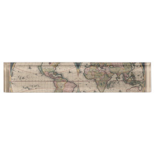 Antiek Wereldkaart: Historische Cartografie Kunst Naambordje