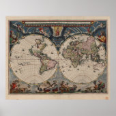 Antiek Wereldkaart: Historische Cartografie Kunst Poster (Voorkant)