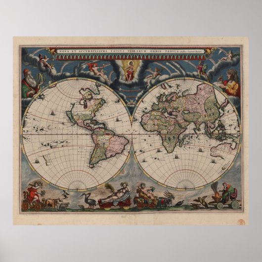 Antiek Wereldkaart: Historische Cartografie Kunst Poster (Voorkant)