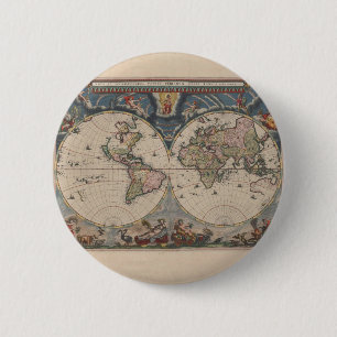 Antiek Wereldkaart: Historische Cartografie Kunst Ronde Button 5,7 Cm