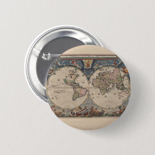 Antiek Wereldkaart: Historische Cartografie Kunst Ronde Button 5,7 Cm (Voorkant /achterkant)