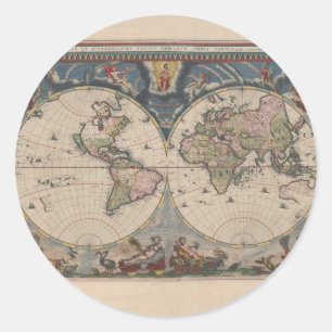 Antiek Wereldkaart: Historische Cartografie Kunst Ronde Sticker