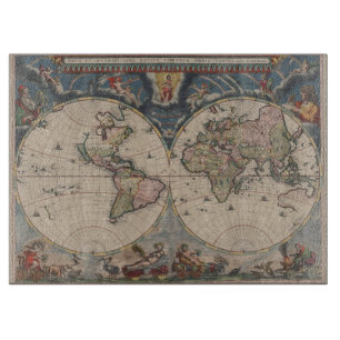 Antiek Wereldkaart: Historische Cartografie Kunst Snijplank