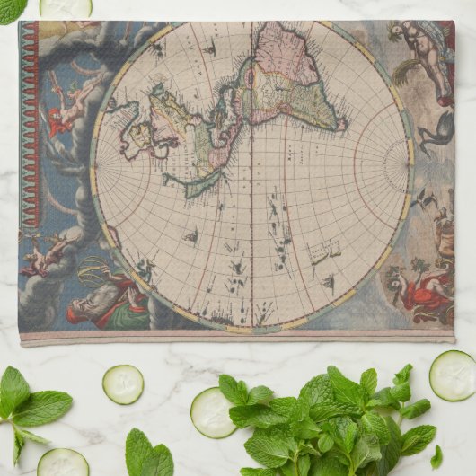 Antiek Wereldkaart: Historische Cartografie Kunst Theedoek (Gevouwen)