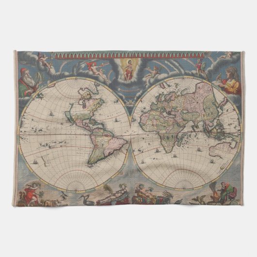Antiek Wereldkaart: Historische Cartografie Kunst Theedoek (Horizontaal)