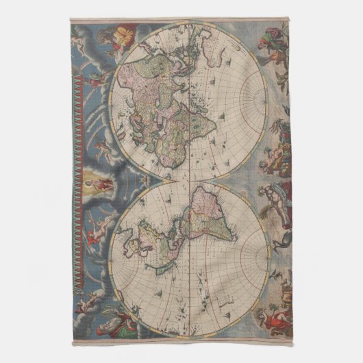 Antiek Wereldkaart: Historische Cartografie Kunst Theedoek (Verticaal)