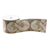 Antiek Wereldkaart in twee halfronden Grosgrain Lint (Spoel)