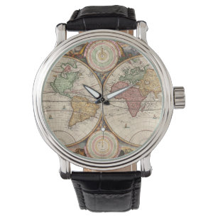 Antiek Wereldkaart in twee halfronden Horloge