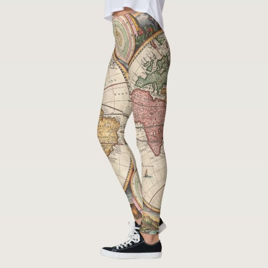 Antiek Wereldkaart in twee halfronden Leggings (Links)