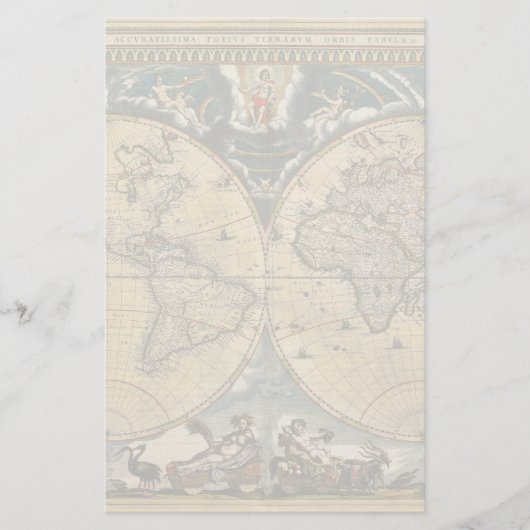 Antiek Wereldkaart J. Blaeu 1664 Briefpapier (Voorkant)