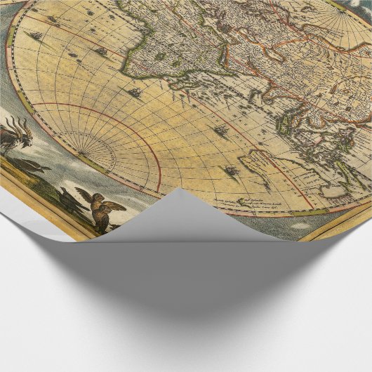 Antiek Wereldkaart J. Blaeu 1664 Cadeaupapier (Hoek)