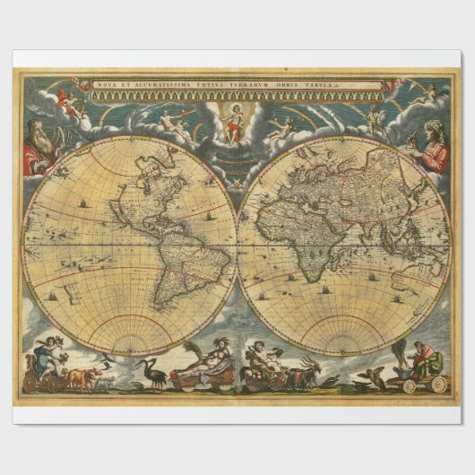 Antiek Wereldkaart J. Blaeu 1664 Cadeaupapier (Vlak)