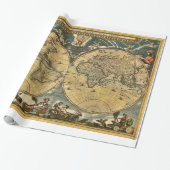 Antiek Wereldkaart J. Blaeu 1664 Cadeaupapier (Uitgerold)