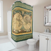 Antiek Wereldkaart - Joan Blaeu - 1664 Douchegordijn (In situ)