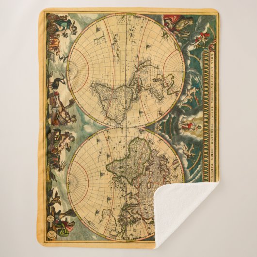 Antiek Wereldkaart - Joan Blaeu - 1664 Sherpa Deken (Voorkant)