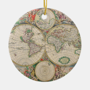 Antiek Wereldkaart Keramisch Ornament