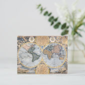 Antiek wereldkaart koel briefkaart (Staand voorkant)