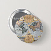 Antiek wereldkaart koel ronde button 5,7 cm (Voorkant /achterkant)