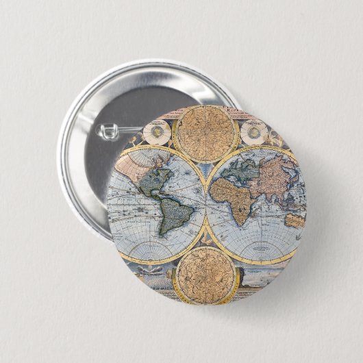 Antiek wereldkaart koel ronde button 5,7 cm (Voorkant /achterkant)